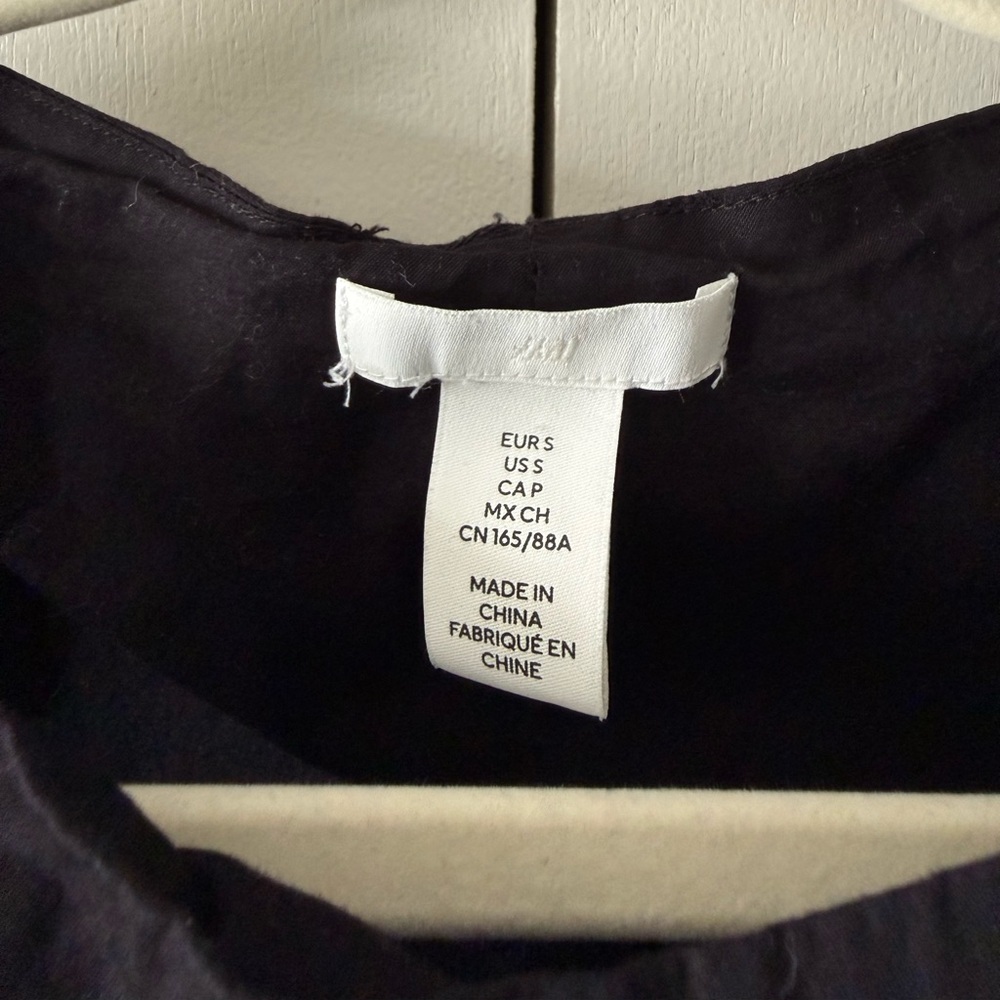 H&M Black & White Drop Waist Bubble Hem Mini Dress Colorblock 100% Cotton - Picture 6 of 7